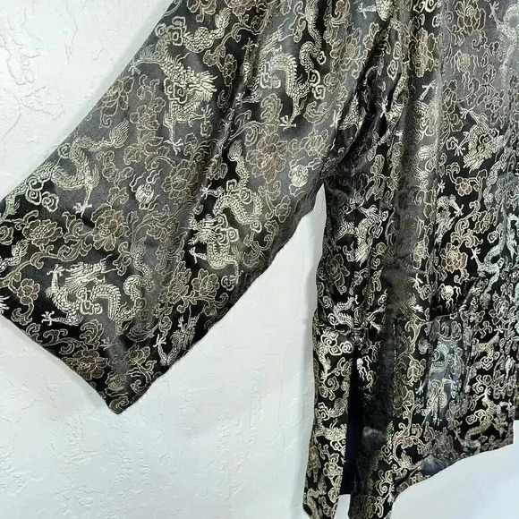 Jade Jade Jade Asian Black Gold Dragon Jacket 100% Rayon Knot Button Large‎ - Picture 3 of 5